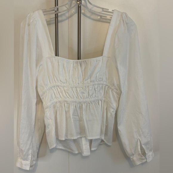 J Crew White Long Sleeve Top, cinched waist, square neck - Picture 4 of 4